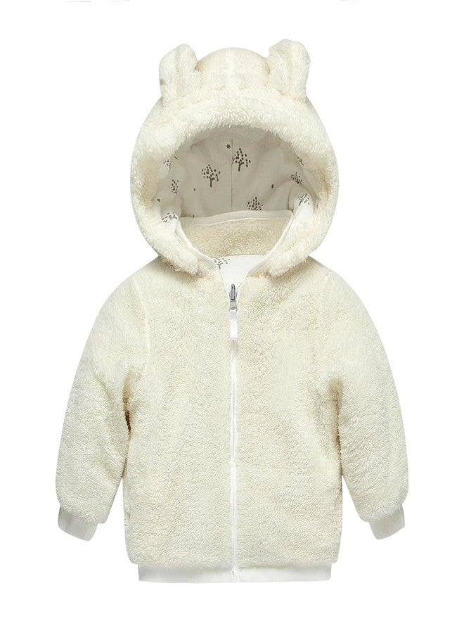 Mud Kingdom Baby Boys Fleece Jacket Reversible Cozy Sherpa Lined Full Zip Hoodie Thick Warm Outerwear Beige 12-18 Months - Image 1