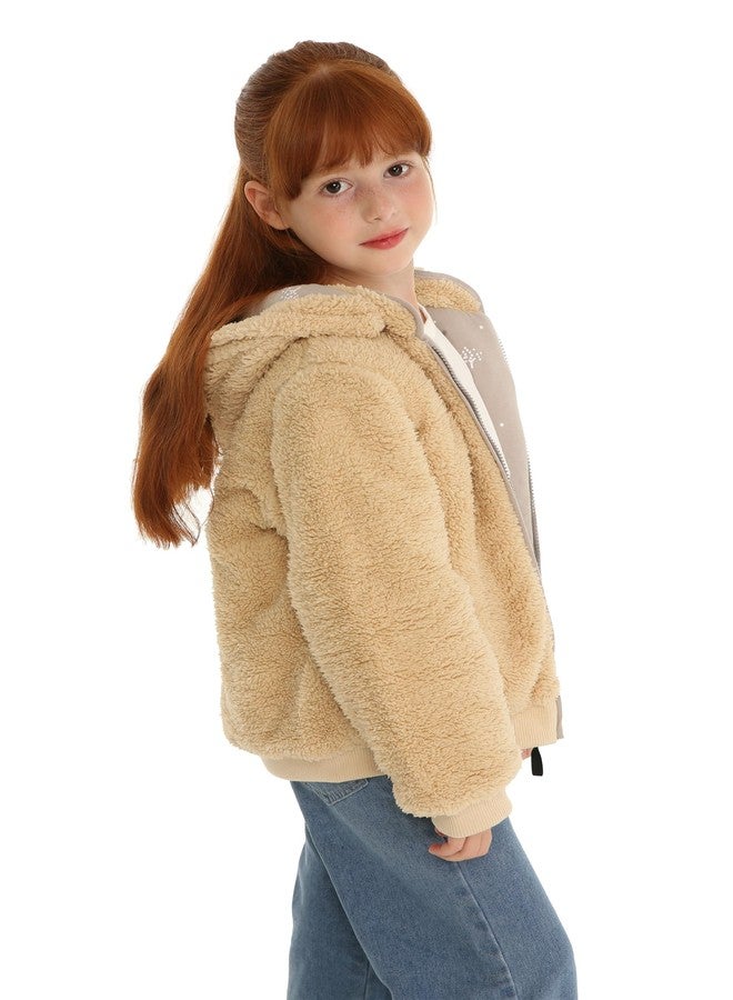 Mud Kingdom Baby Boys Fleece Jacket Reversible Cozy Sherpa Lined Full Zip Hoodie Thick Warm Outerwear Beige 12-18 Months - Image 5
