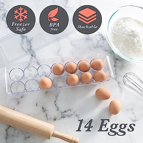 Kitchen Details Egg Crate | Dimensions: 14.5"x4.5"x2.9" | Fits 14 Eggs per Crate | Stackable | BPA Free | Easy Pull Handles | Kitchen Organization | Clear - Image 3