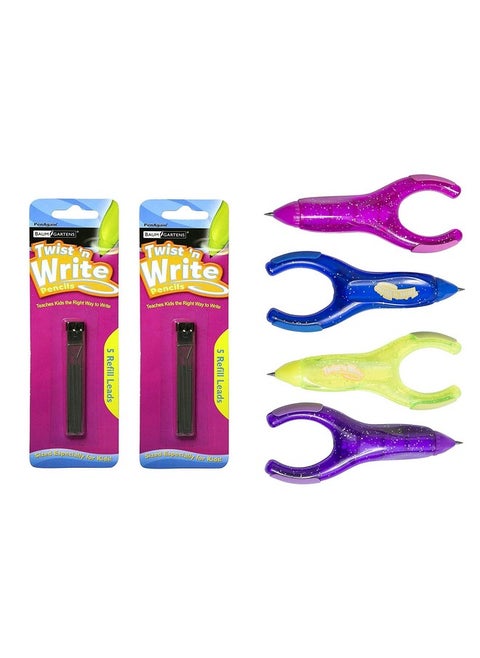 Penagain Twist 'N Write Pencil Assorted Colors 4 Count (00071) Bundle With 10 Count Refills