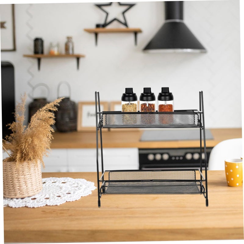 Iron Metal Shelf Organizer Sturdy Countertop Rack For Spices Bottles Storage Black - Image 3