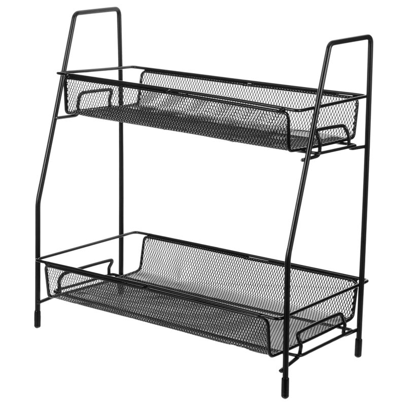 Iron Metal Shelf Organizer Sturdy Countertop Rack For Spices Bottles Storage Black - Image 2