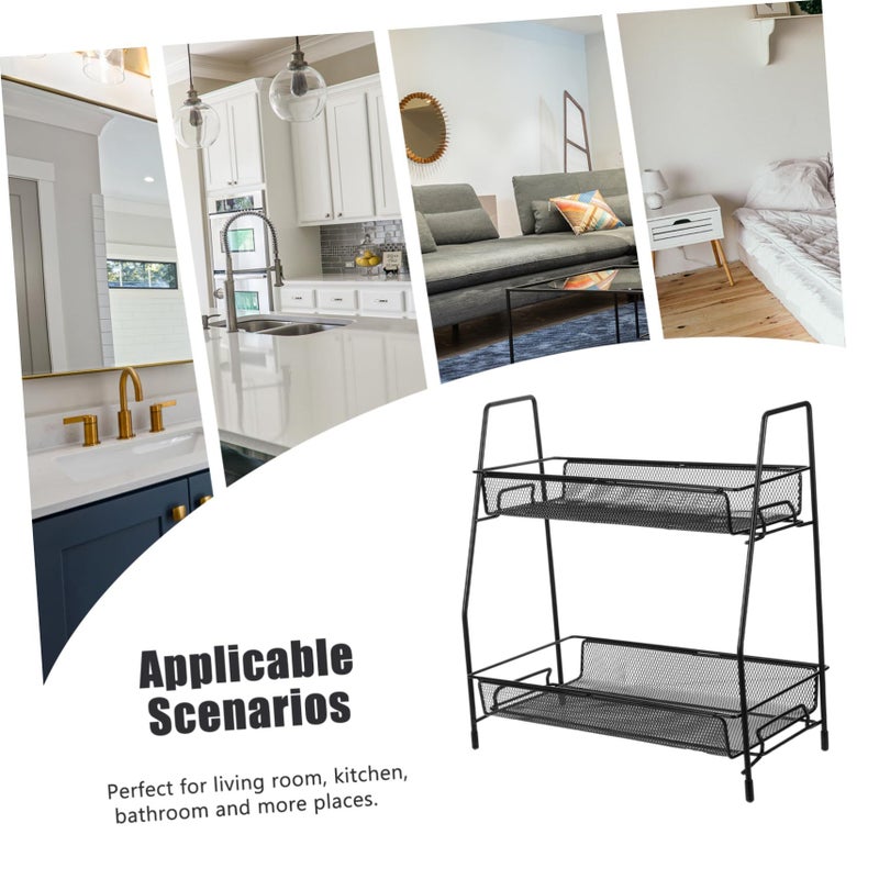 Iron Metal Shelf Organizer Sturdy Countertop Rack For Spices Bottles Storage Black - Image 5