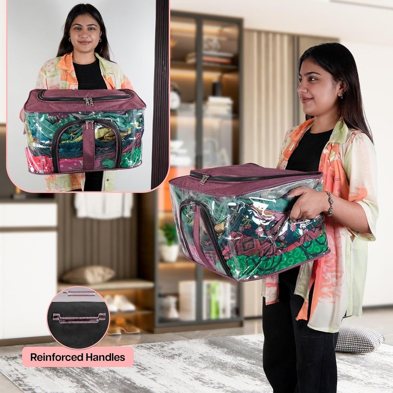 Storite Occasional & permanent usable 2 Pack Nylon 33L PVC Transparent Moisture-Proof Storage Boxes – Wardrobe & Closet Organizer for Clothes, Sarees, Blankets with Carry Handle (Vivid Red, 44 x 31 x 24 cm) Wet anti slip - Image 4