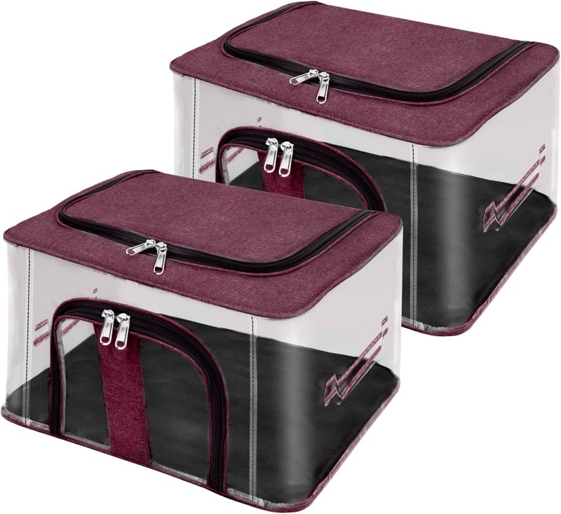 Storite Occasional & permanent usable 2 Pack Nylon 33L PVC Transparent Moisture-Proof Storage Boxes – Wardrobe & Closet Organizer for Clothes, Sarees, Blankets with Carry Handle (Vivid Red, 44 x 31 x 24 cm) Wet anti slip - Image 1