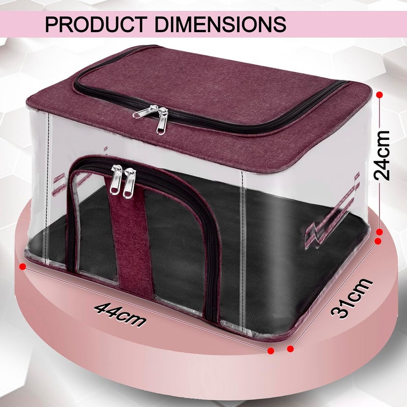Storite Occasional & permanent usable 2 Pack Nylon 33L PVC Transparent Moisture-Proof Storage Boxes – Wardrobe & Closet Organizer for Clothes, Sarees, Blankets with Carry Handle (Vivid Red, 44 x 31 x 24 cm) Wet anti slip - Image 2