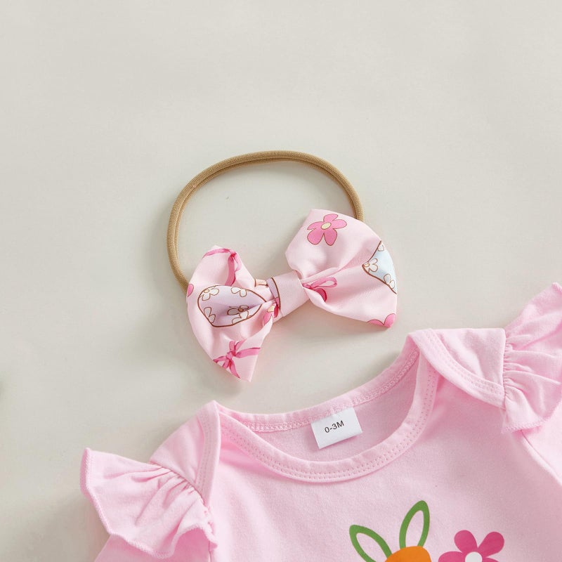JLKGICF Baby Girl Easter Outfit Bunny Clothes Romper+Bloomers Tutu Skirt+Socks+Headband Set Newborn Baby Girl Clothes (Apricot, 0-3 Months) - Image 5