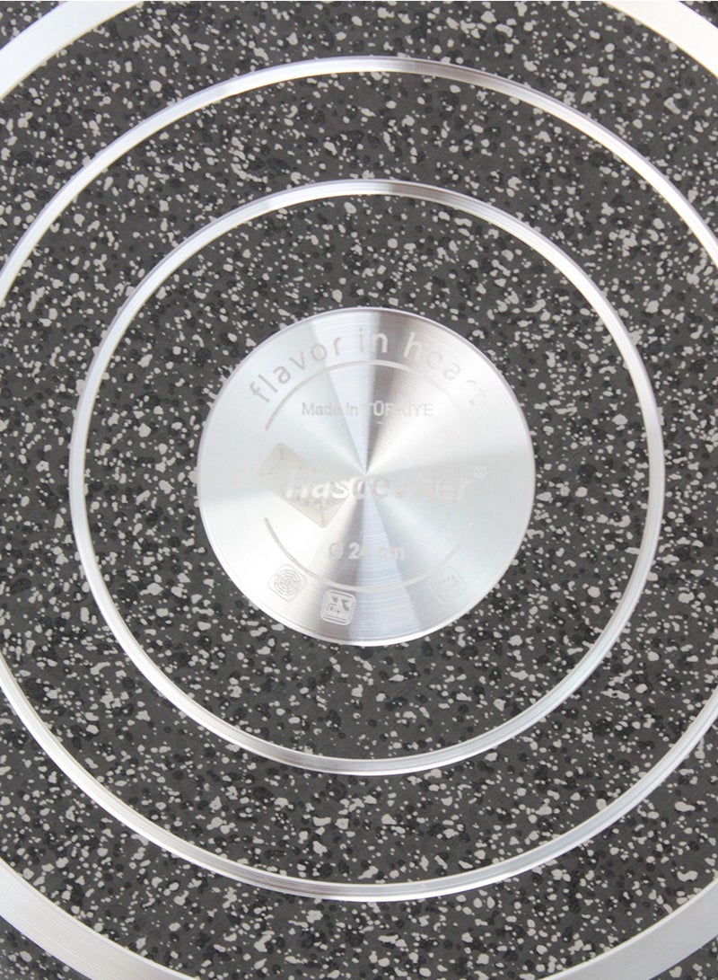 Hascevher مقلاة كريب جرانيت 18 سم مقاومة للخدش باللون الرمادي، مقلاة مسطحة غير لاصقة عالية الجودة للطهي على مواقد الغاز والكهرباء والسيراميك - Image 3