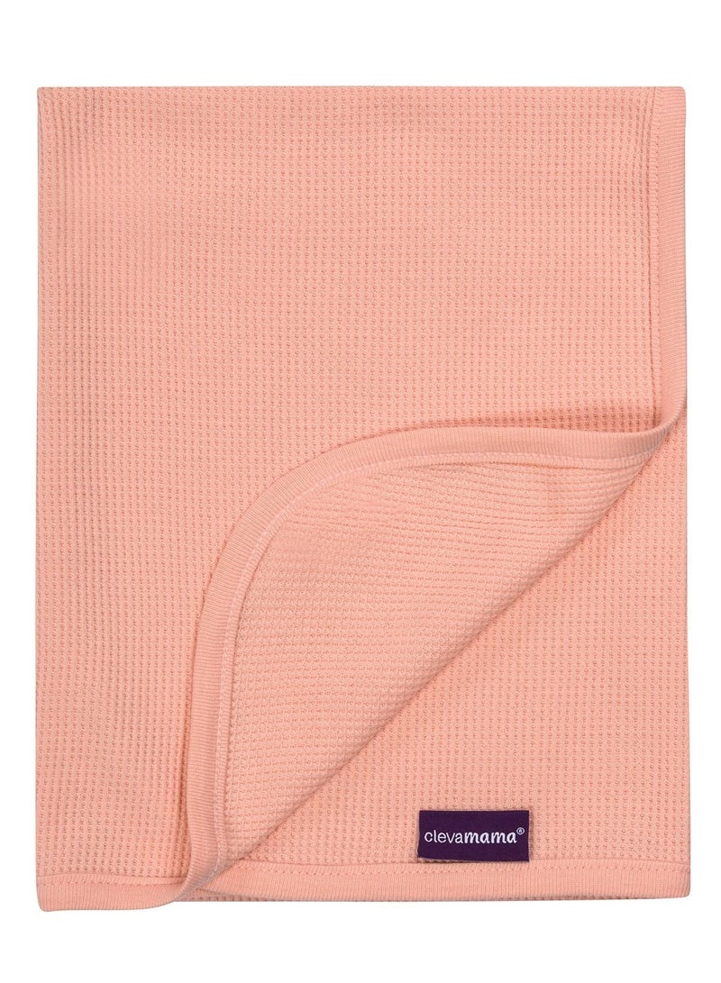 Clevamama Waffle Weave Cotton Blanket Cot/Cot Bed 120 x 140 cm - Coral - Image 1