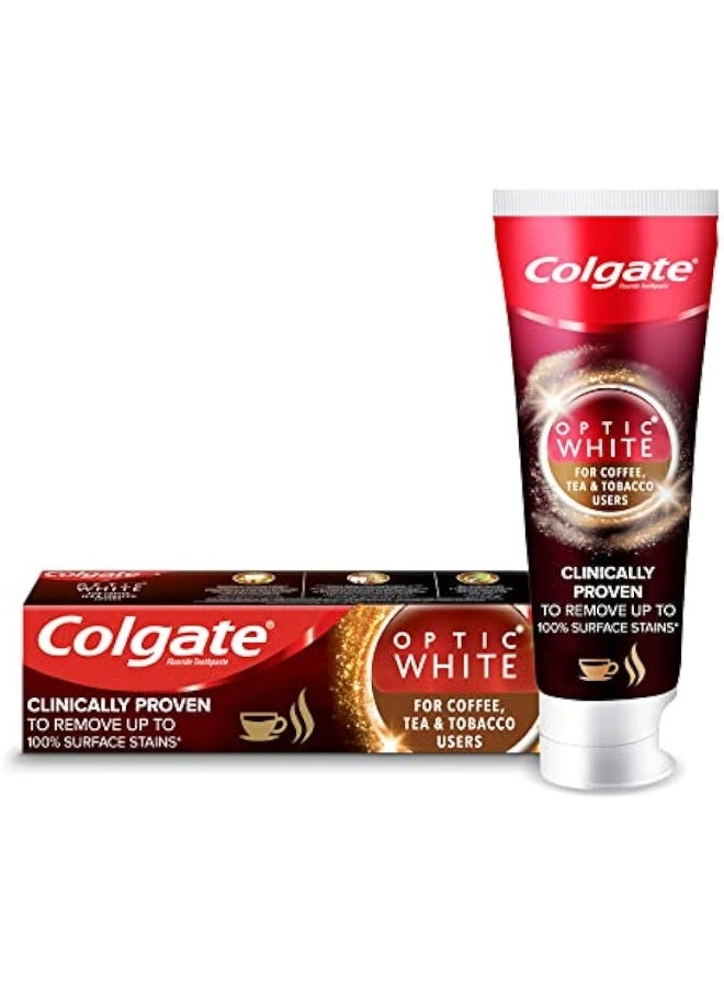 Colgate Toothpaste Optic White for Coffee, Tea and Tobacco Users, Teeth Whitening Toothpaste, Remove Surface Stains, 75 ml