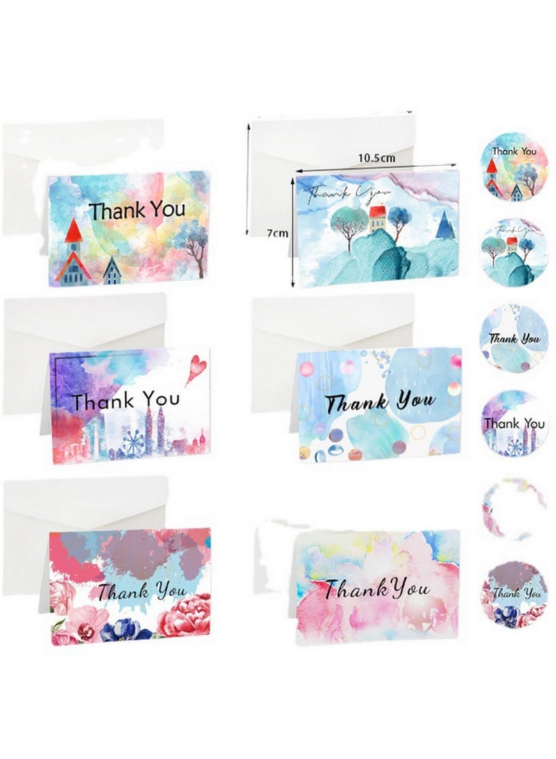6 Pack Watercolor Thank You Greeting Cards Gift Cards with 6 Stickers and 6 Envelopes for All Graduation Weddings Occasion Birthdays Baby Showers Teachers Wedding Gifts Appreciation Cards - Image 1