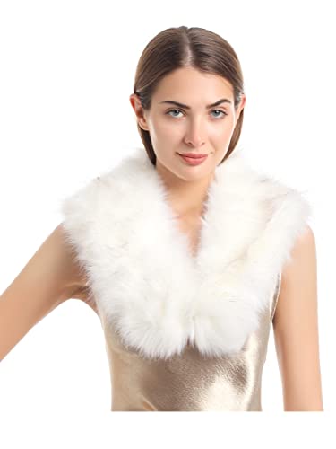 LA CARRIE Women's Faux Fur Collar Scarf Wrap Shawl Cold Winter Warmer(White) - Image 4