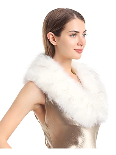 LA CARRIE Women's Faux Fur Collar Scarf Wrap Shawl Cold Winter Warmer(White) - Image 5