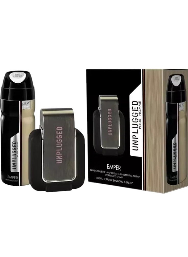 emper Unplugged Gift Set Of (Eau De Toilette 80ML - Perfume Spray 200ML) For Men - Image 1