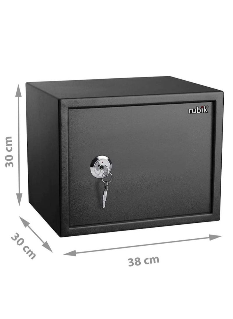Rubik - Safe Box with Key and Shelve for Home Office Shop RB30K1 (30x38x30cm, Black) - Image 1