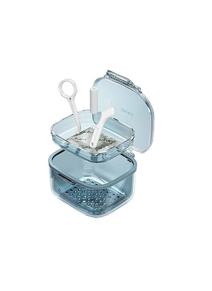 loevcc Retainer Case, Retainer Cleaner Case, Unique Denture Bath with Drain Tray, Suitable for Dentures, Denture Bridges, Partial Dentures, Traditional Braces, Etc. (Blue)  - Image 1
