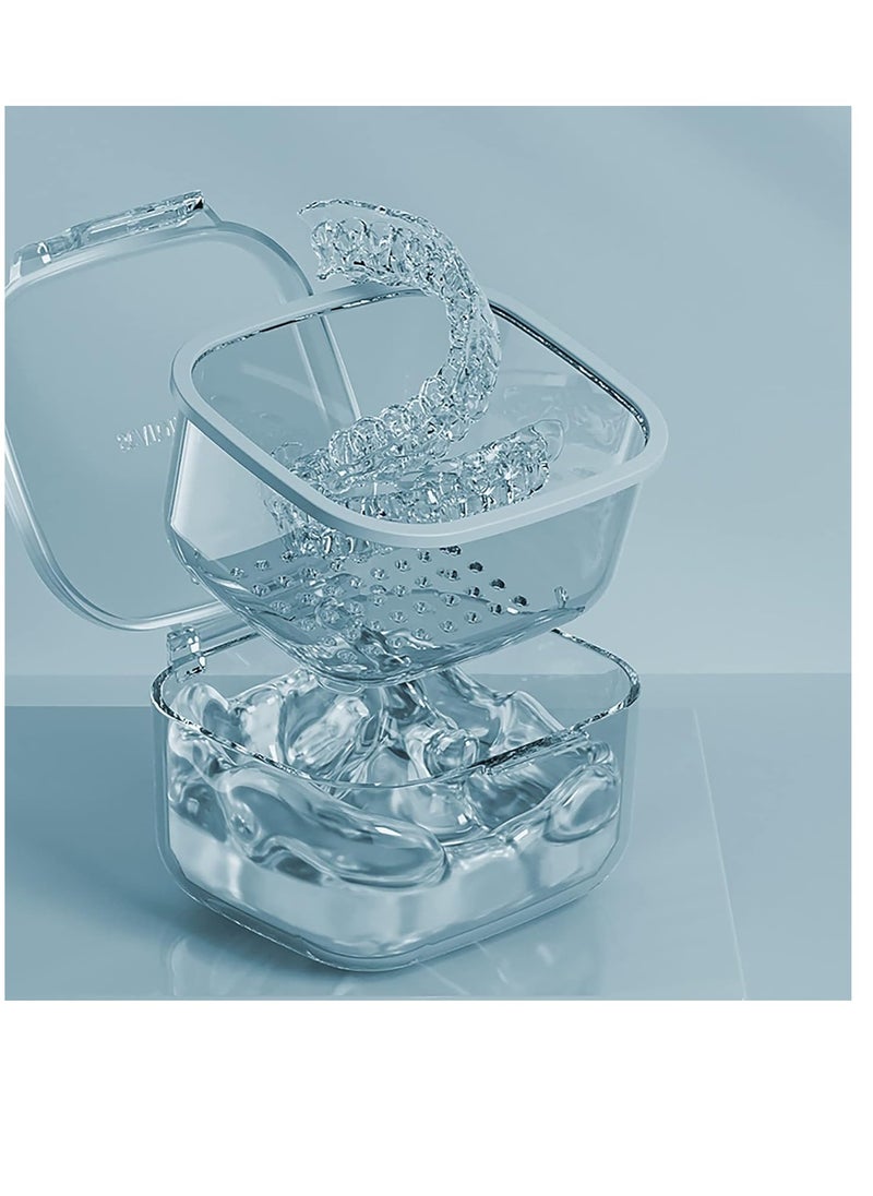 loevcc Retainer Case, Retainer Cleaner Case, Unique Denture Bath with Drain Tray, Suitable for Dentures, Denture Bridges, Partial Dentures, Traditional Braces, Etc. (Blue)  - Image 4