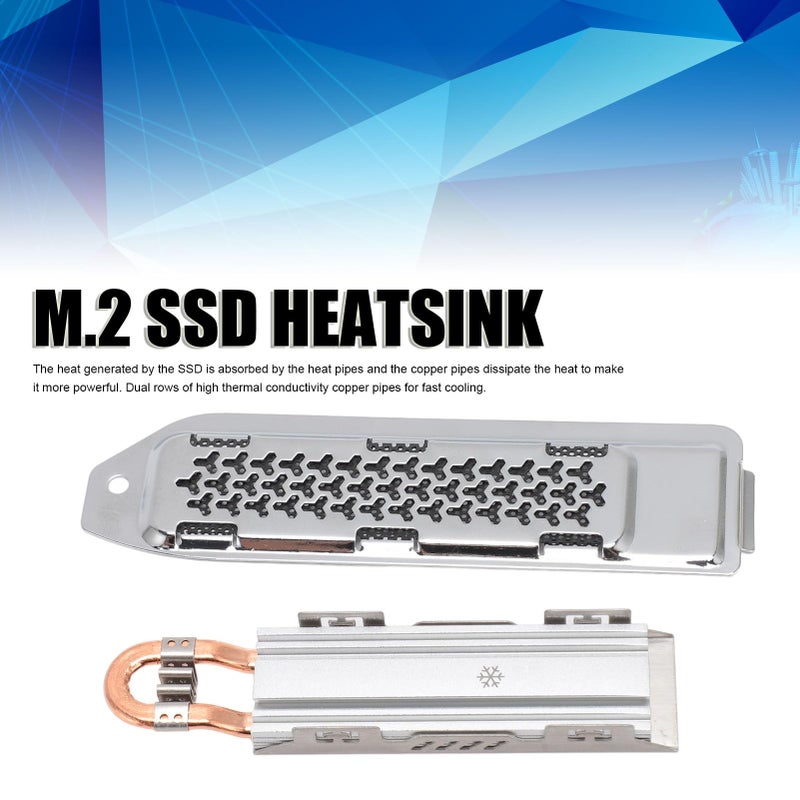 مجموعة مشتت حرارة لـ M2 NVME SSD مع أنابيب حرارية مزدوجة من النحاس تبريد فعال للكونسول باللون الفضي - Image 3