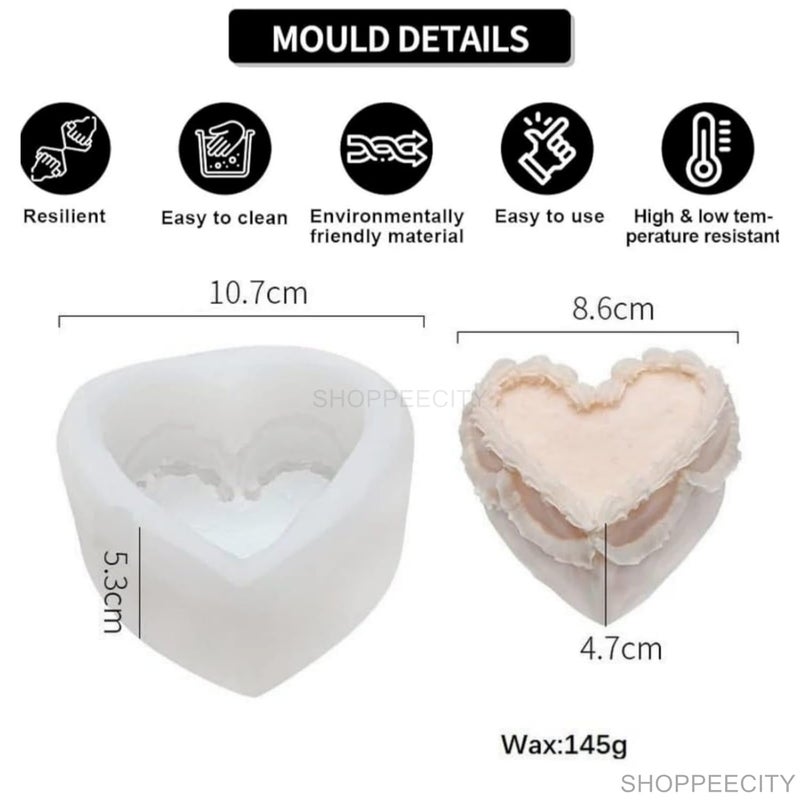 Shoppeecity Cakes Shape Type Candle Molds I 3D Fondant Silicone Epoxy Casting Mould I Heart Cake Shape for DIY Handmade Ornament Cake Dcor Aromatherapy Soap Resin Art Craft Making Home Decoration Heart B - Image 3