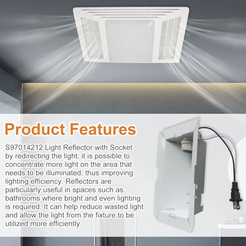 seork S97014212 Bathroom Fan Light Reflector with Socket Replacement Parts Fits for Broan NuTone 763N HB80RL 678 679 655-C 679L 683L 763N HD50LNT - Image 3