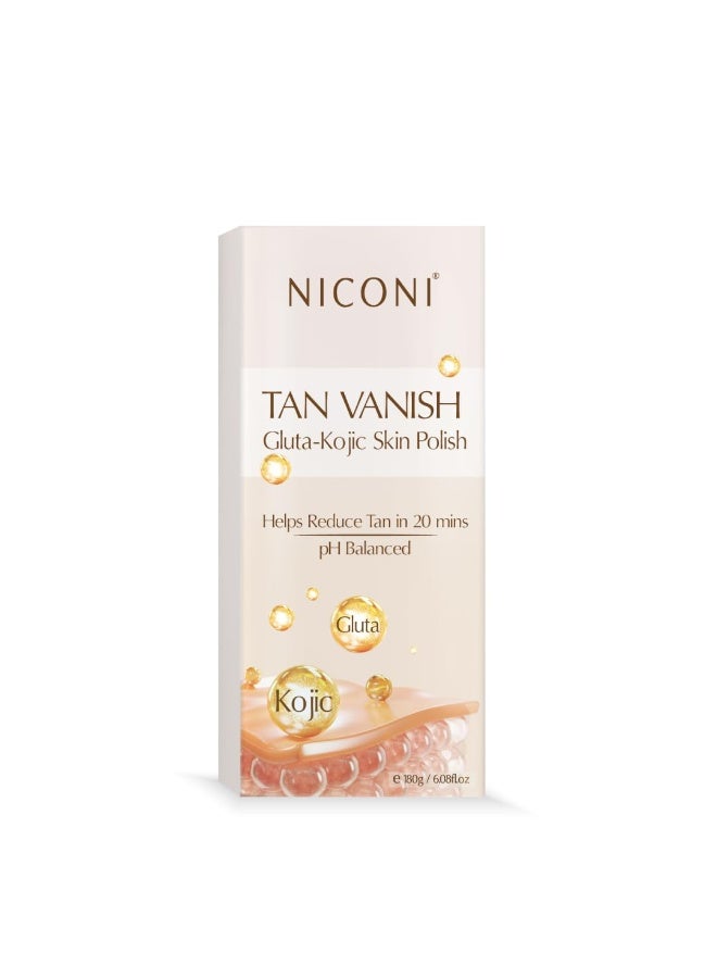 NICONI Tan Vanish Gluta-Kojic Skin Polish | Instant Tan Removal & Glow | Infused with Kojic Acid & Glutathione | Ideal for All Skin Types | Lightens Sun tan | 180g - Image 1