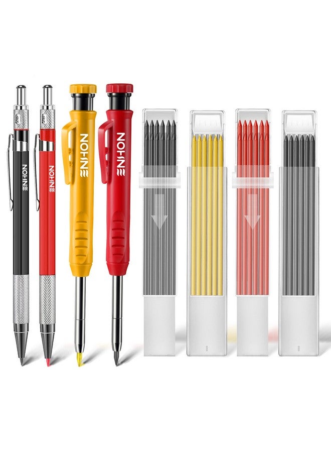 Enhon Mechanical Pencil Set With 4 Carpenter Pencils And 40 Construction Pencil Refill Woodworking Tools For Carpenters Long Head Deep Hole Marker With Built In Sharpener(Black Red Yellow) - Image 1