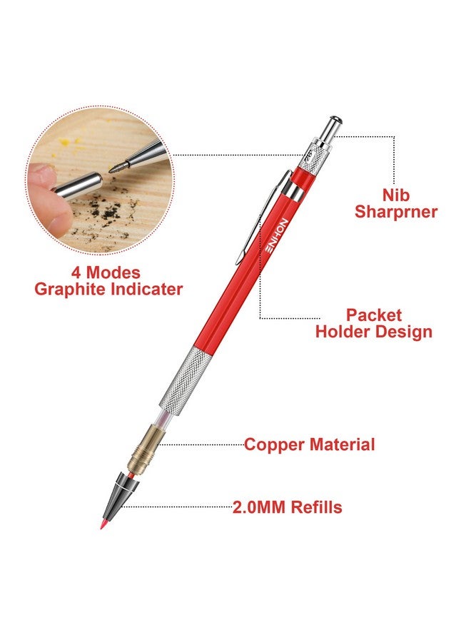 Enhon Mechanical Pencil Set With 4 Carpenter Pencils And 40 Construction Pencil Refill Woodworking Tools For Carpenters Long Head Deep Hole Marker With Built In Sharpener(Black Red Yellow) - Image 4