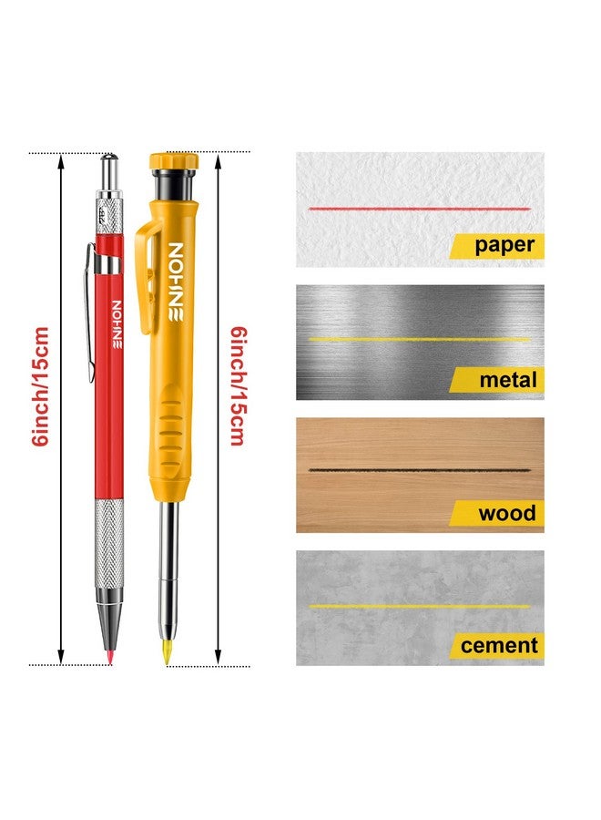 Enhon Mechanical Pencil Set With 4 Carpenter Pencils And 40 Construction Pencil Refill Woodworking Tools For Carpenters Long Head Deep Hole Marker With Built In Sharpener(Black Red Yellow) - Image 5