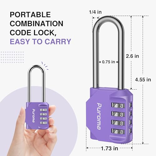 Puroma 1 Pack 2.6 Inch Long Shackle Combination Lock 4 Digit Outdoor Waterproof Padlock for Hasp Locker Lock, Sports Locker, Fence, Gate, Toolbox, Case, Hasp Storage, Cabinets (Purple) - Image 2