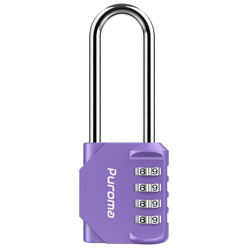 Puroma 1 Pack 2.6 Inch Long Shackle Combination Lock 4 Digit Outdoor Waterproof Padlock for Hasp Locker Lock, Sports Locker, Fence, Gate, Toolbox, Case, Hasp Storage, Cabinets (Purple) - Image 1