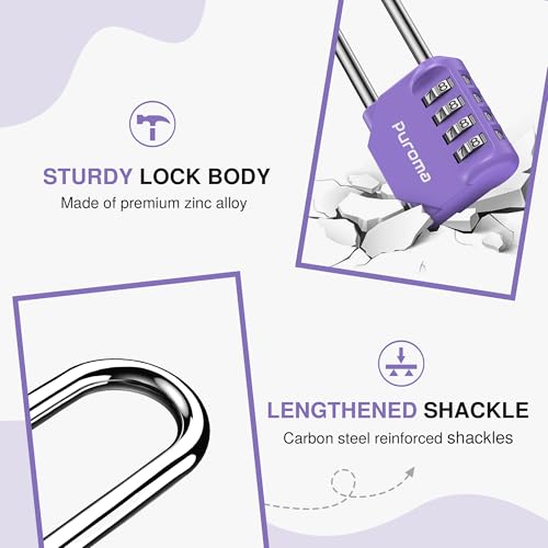 Puroma 1 Pack 2.6 Inch Long Shackle Combination Lock 4 Digit Outdoor Waterproof Padlock for Hasp Locker Lock, Sports Locker, Fence, Gate, Toolbox, Case, Hasp Storage, Cabinets (Purple) - Image 5