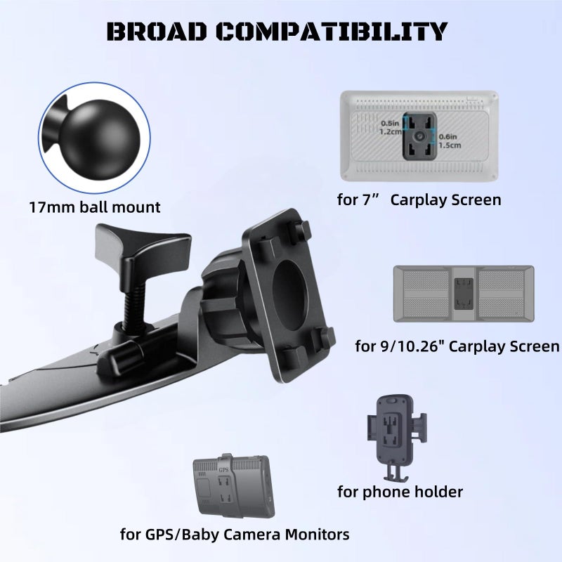 Epronic CD Slot Mount for Carplay Screen 17mm Ball Adapter with 4-Button Lock Compatible with 7-10.26 Inch Portable Car Play Baby Camera Monitors Cell Phone Replacement Cd Mount - Image 2