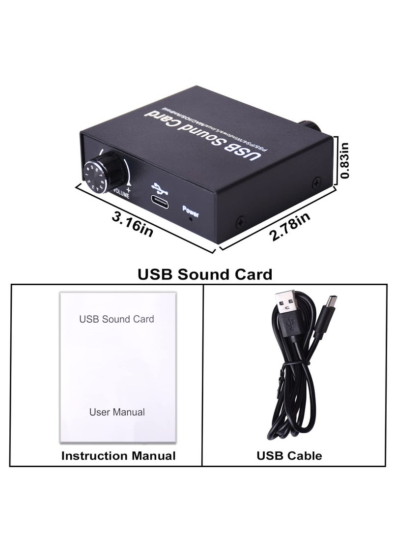 External USB Sound Card, Audio Adapter with Volume and Bass Adjustment, 3.5mm Mic Port, Compatible with Windows, Linux, MAC, iOS, Android, PS5, Laptops, Desktops