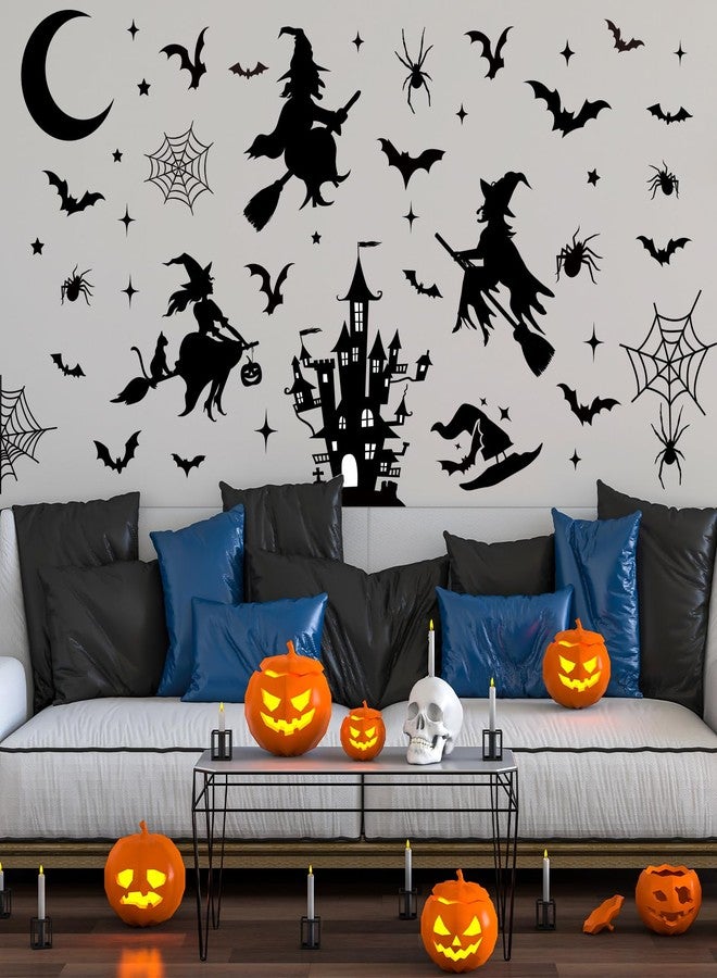 JarThenaAMCS Halloween Wall Stickers Black Witch Castle Spider Bat Wall Decals Removable Room Mural Stickers for Home Hocus Pocus Party Decor, 11.8 x 13.8 Inch, 8 Sheets - Image 5