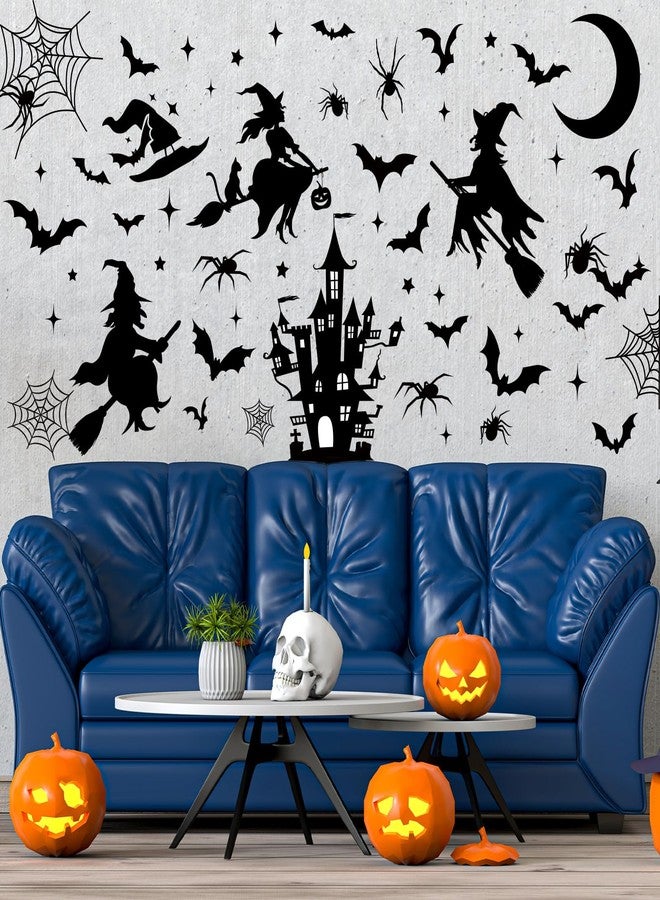 JarThenaAMCS Halloween Wall Stickers Black Witch Castle Spider Bat Wall Decals Removable Room Mural Stickers for Home Hocus Pocus Party Decor, 11.8 x 13.8 Inch, 8 Sheets - Image 4
