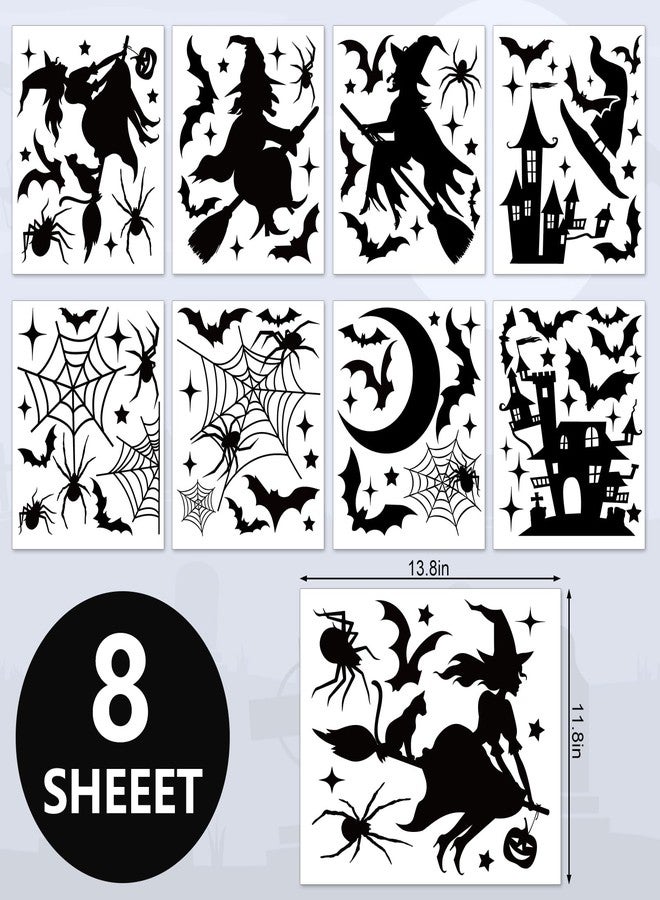 JarThenaAMCS Halloween Wall Stickers Black Witch Castle Spider Bat Wall Decals Removable Room Mural Stickers for Home Hocus Pocus Party Decor, 11.8 x 13.8 Inch, 8 Sheets - Image 2