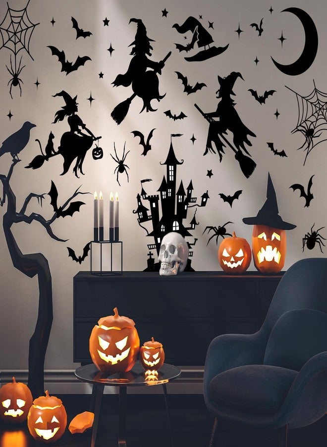 JarThenaAMCS Halloween Wall Stickers Black Witch Castle Spider Bat Wall Decals Removable Room Mural Stickers for Home Hocus Pocus Party Decor, 11.8 x 13.8 Inch, 8 Sheets - Image 3