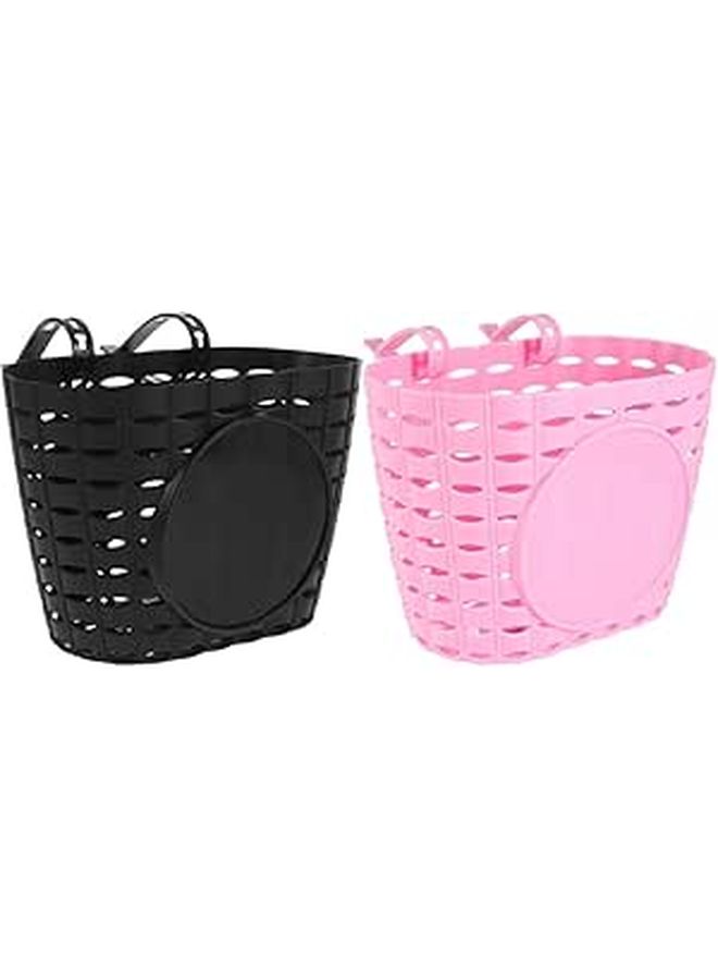 Bicycle Handlebar Basket Front Storage Plastic Black And Pink 2pcs For Bikes Scooters Outdoor Cycling Carrying - Image 1