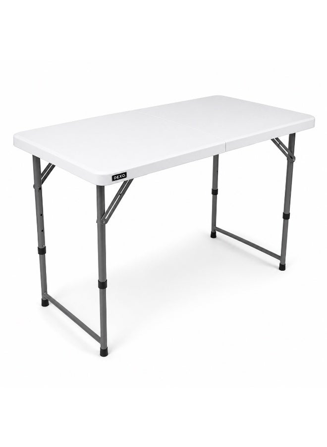 DEXO 1.2m Foldable Outdoor Camping Table – Heavy-Duty Plastic Folding Trestle Table with Carry Handle, Adjustable Height, Portable Picnic & BBQ Table (120×60×75cm, White) - Image 4