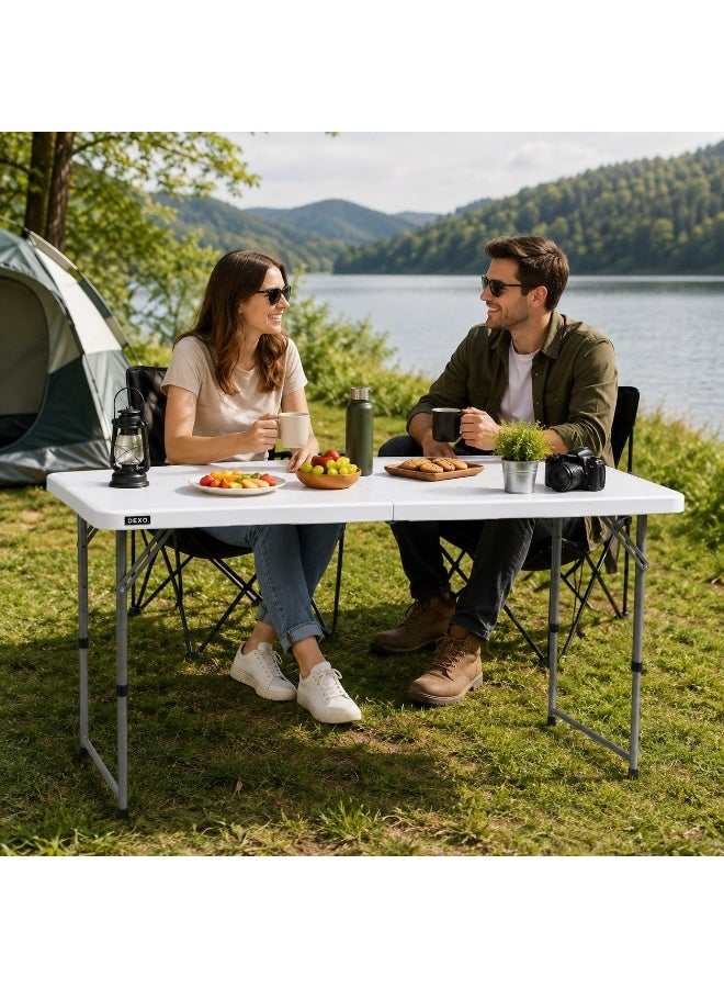 DEXO 1.2m Foldable Outdoor Camping Table – Heavy-Duty Plastic Folding Trestle Table with Carry Handle, Adjustable Height, Portable Picnic & BBQ Table (120×60×75cm, White) - Image 5