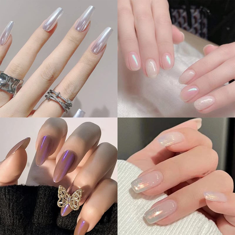 Allstarry Chrome Nail Powder 4 Colors Iridescent Aurora Powder Metallic Mirror Effect Pigment Pearlescent Mermaid Glitter Unicorn Glitter for Nail Art Manicure Decoration Home DIY Salon - Ice Series - Image 5