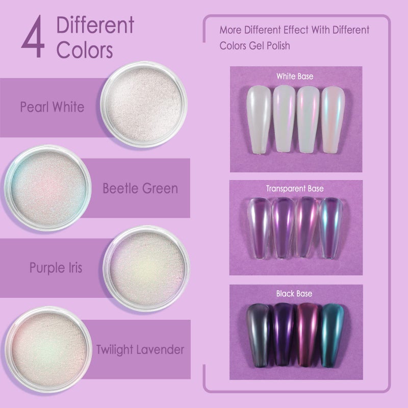 Allstarry Chrome Nail Powder 4 Colors Iridescent Aurora Powder Metallic Mirror Effect Pigment Pearlescent Mermaid Glitter Unicorn Glitter for Nail Art Manicure Decoration Home DIY Salon - Ice Series - Image 2