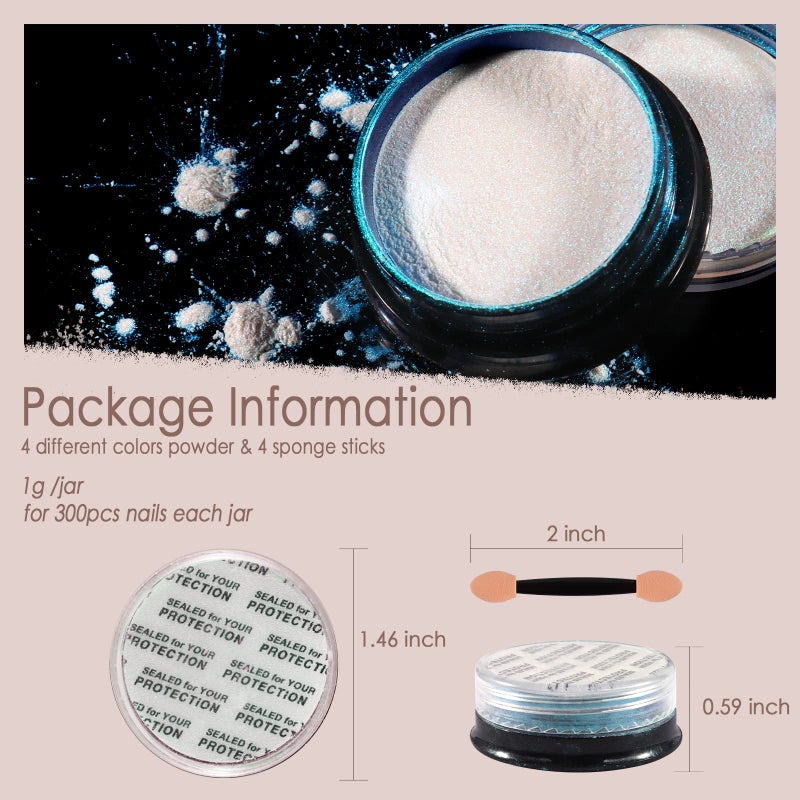 Allstarry Chrome Nail Powder 4 Colors Iridescent Aurora Powder Metallic Mirror Effect Pigment Pearlescent Mermaid Glitter Unicorn Glitter for Nail Art Manicure Decoration Home DIY Salon - Ice Series - Image 4