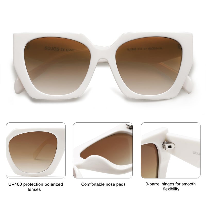SOJOS Large Oversized Polarized Sunglasses for Women, Big Designer Womens Trendy Square Shades SJ2205, White/Light Brown - Image 3