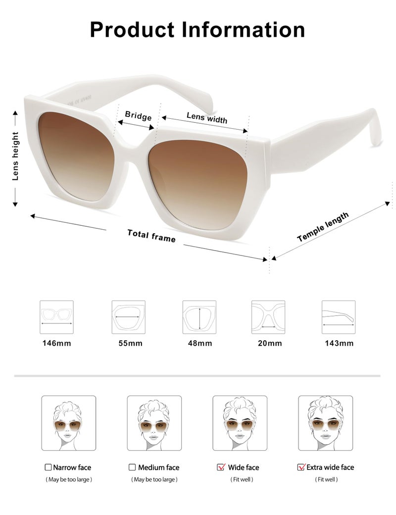SOJOS Large Oversized Polarized Sunglasses for Women, Big Designer Womens Trendy Square Shades SJ2205, White/Light Brown - Image 4