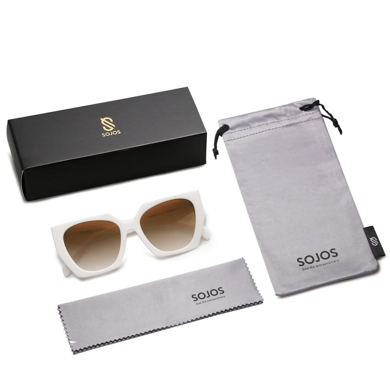 SOJOS Large Oversized Polarized Sunglasses for Women, Big Designer Womens Trendy Square Shades SJ2205, White/Light Brown - Image 5