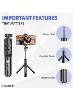 Generic Bluetooth Extendable Selfie Sticks with Wireless Remote and Tripod Stand, 3-in-1 Multifunctional Selfie  - Image 4