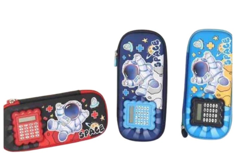 Clwone Space Theme Calculator Pencil Case, 3D Astronaut Design, Large Capacity Stationery Pouch, Multi-Colour - Image 1
