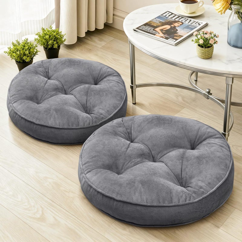 1 MIDDLE ONE Floor Pillow Set of 2, Memory Foam Meditation Cushion, Floor Cushions for Adults Sitting, Large Round Seat Cushions for Yoga, Living Room, 20x20 Inch (Round | Grey) - Image 1