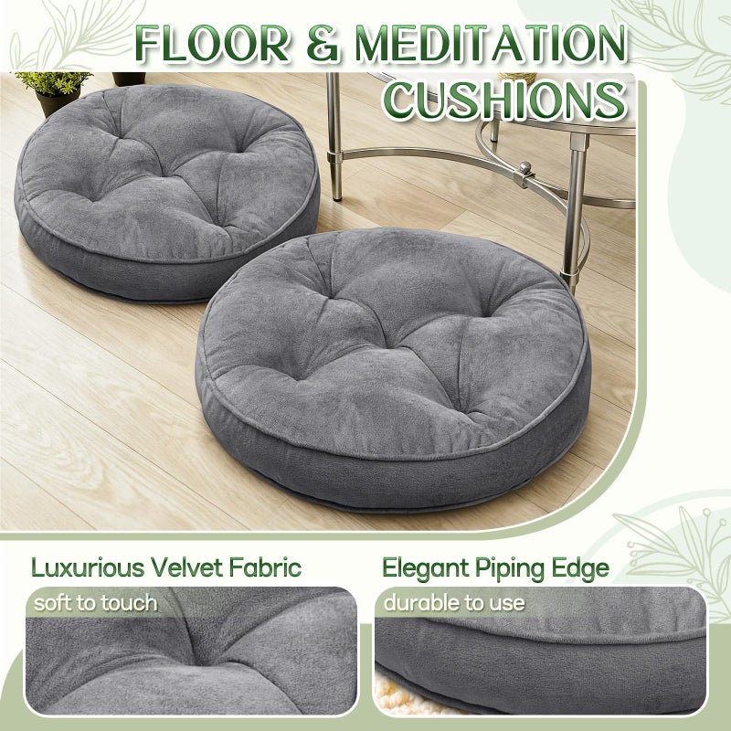 1 MIDDLE ONE Floor Pillow Set of 2, Memory Foam Meditation Cushion, Floor Cushions for Adults Sitting, Large Round Seat Cushions for Yoga, Living Room, 20x20 Inch (Round | Grey) - Image 3